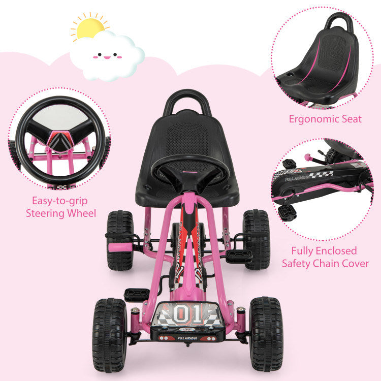 4 Wheel Pedal Powered Ride On Car with Adjustable Seat