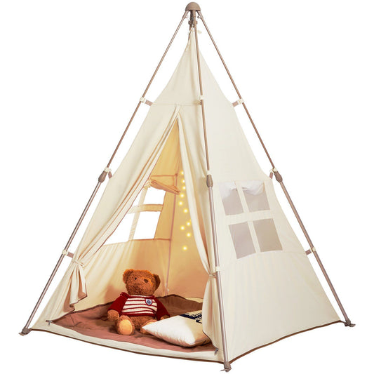 VEVOR Kids Play Tent, Teepee Tent for Kids 1-5 Years Old, Tent for Kids with Windows for Indoor and Outdoor, Foldable Toddler Tent with Mat and Carrying Bag, Kids Tent for Boys and Girls, Beige