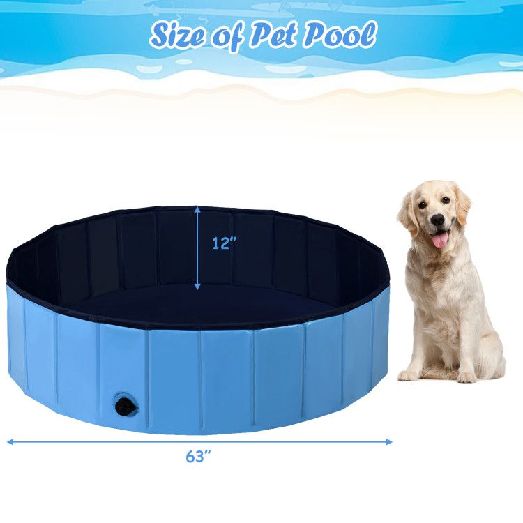 63 Inch Foldable Leakproof Dog Pet Pool Bathing Tub Kiddie Pool for Dogs Cats and Kids