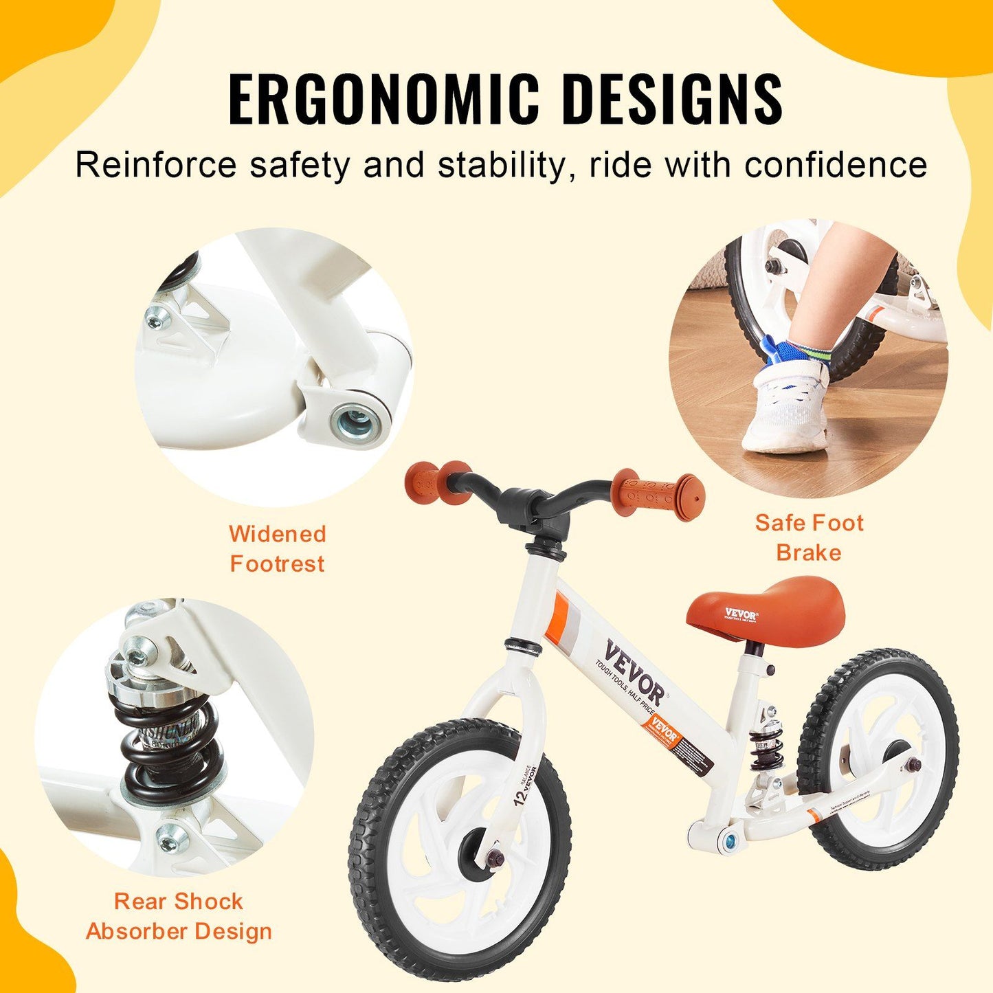 Toddler Balance Bike, 12" Carbon Steel Kids Bike with Adjustable Seat & Handlebar, EVA Foam Tires, No Pedal Kids Balance Bicycle Gift for 1-5 Years Boys Girls, 55LBS Support