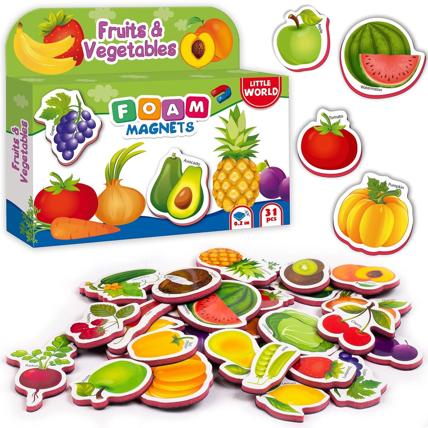 31 Foam Fridge Magnets for Toddlers 1-3 years Fruits and Veggies Magnets