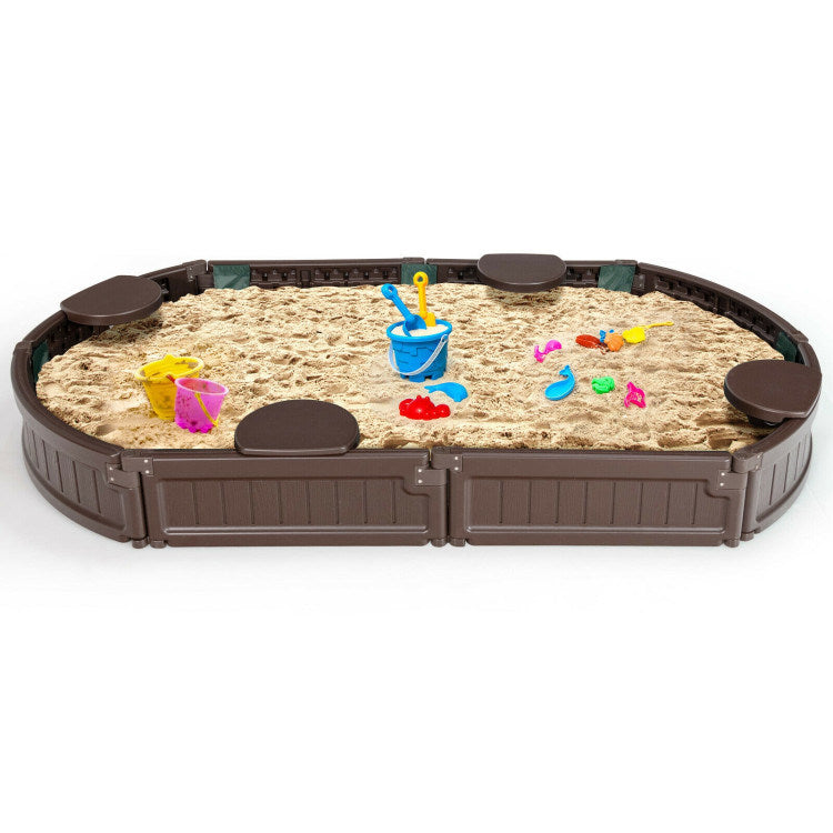 6 Feet Kids Oval Sandbox with Built-in Corner Seat and Bottom Liner