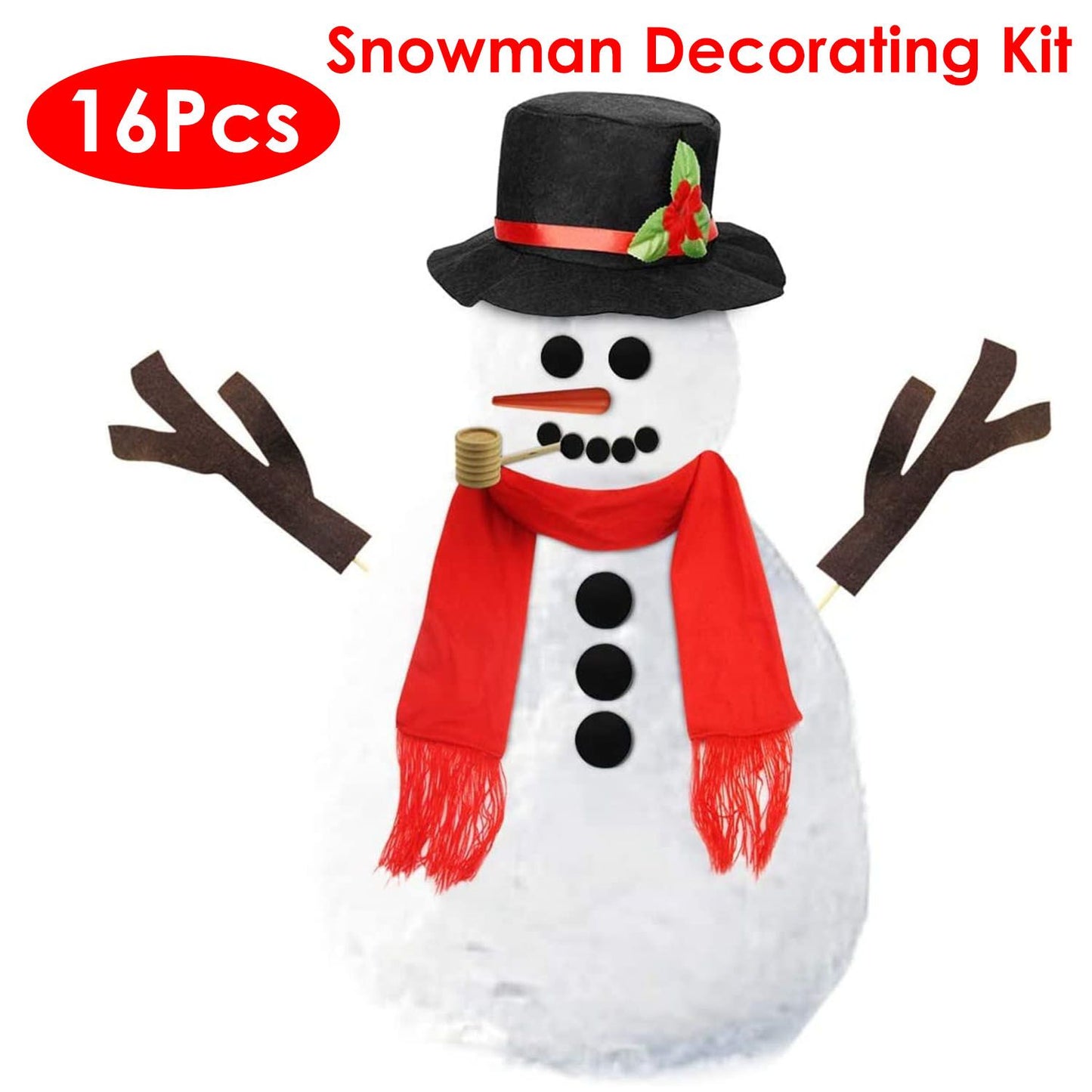 16Pcs Snowman Decorating Dressing Kit Winter Party Kids Outdoor Toys Christmas Decoration Gift Hat Scarf Eye Mouth Nose Accessories