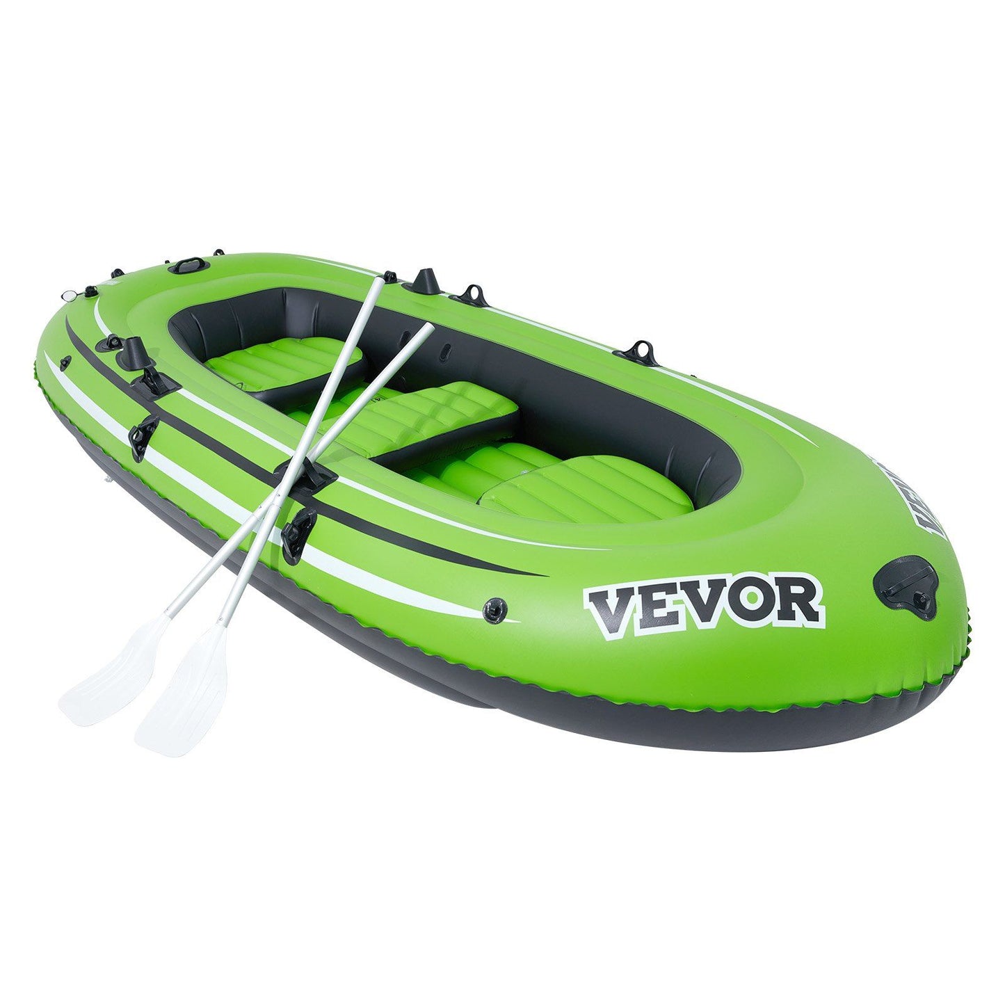 VEVOR Inflatable Boat, 5-Person Inflatable Fishing Boat, Strong PVC Portable Boat Raft Kayak, 45.6" Aluminum Oars, High-Output Pump, Fishing Rod Holders, and 2 Seats, 1100 lb Capacity for Adults, Kids