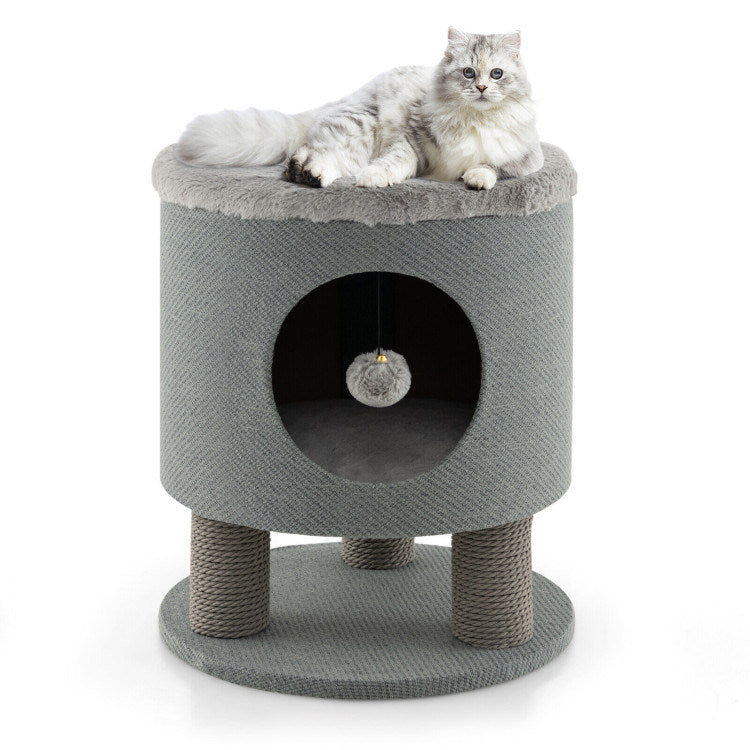 3-in-1 Cat Condo Stool Kitty Bed with Scratching Posts and Plush Ball Toy