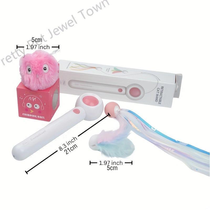 Cat Toy Two Product Sets, Including Retractable Laser Cat Toy Stick + Intelligent Bird Call Cat Toy Interactive Ball, Pet Fun Products, Pet Interactive Toy, Cat Toy Ball, Cat Teasing Laser Pointer.