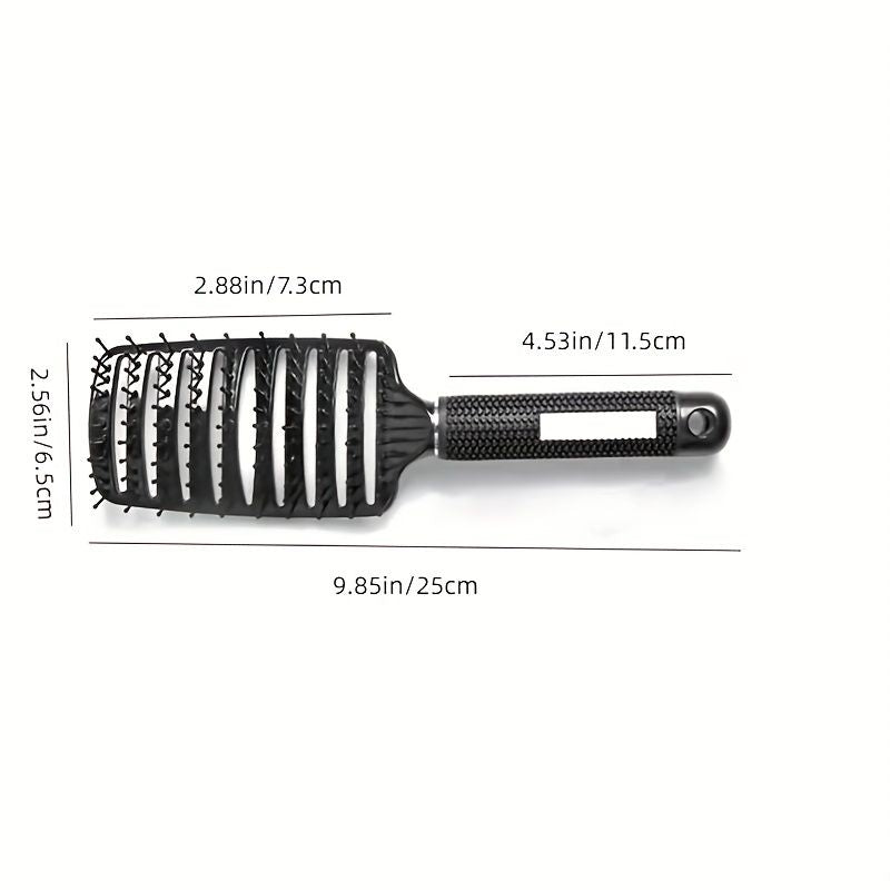 Curved Vented Styling Hair Brushes with Detangling Pins, Professional Paddle Detangler Hairbrush for All Hair Types For Women, Men, Wet And Dry Hair Black