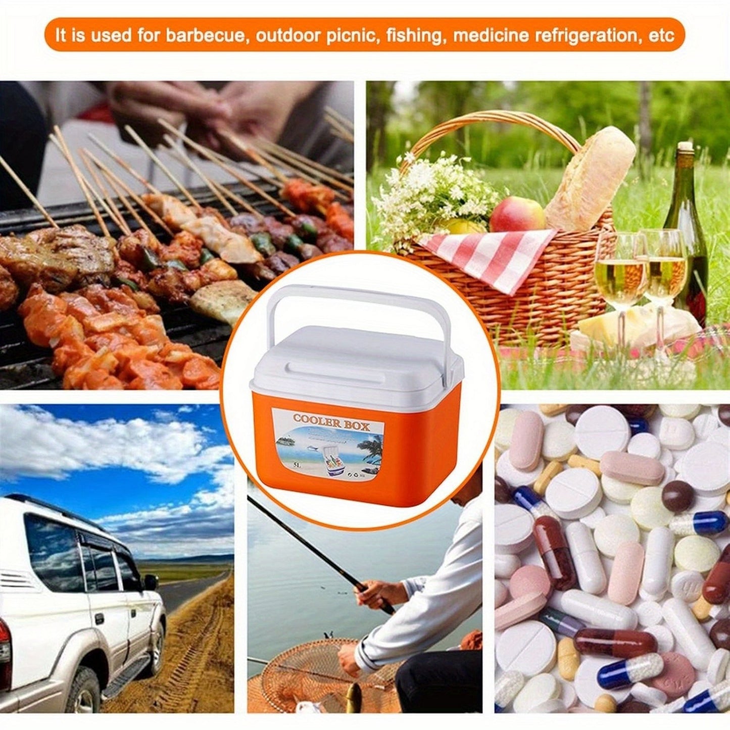 1/5.2/8.4/13.7/28.5/47.5 QT picnic incubator, fresh-keeping box, outdoor picnic, barbecue, camping portable incubator, fresh orange box