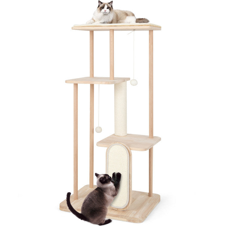 Wooden Multi-level Modern Cat Tower with Scratching Board and Post