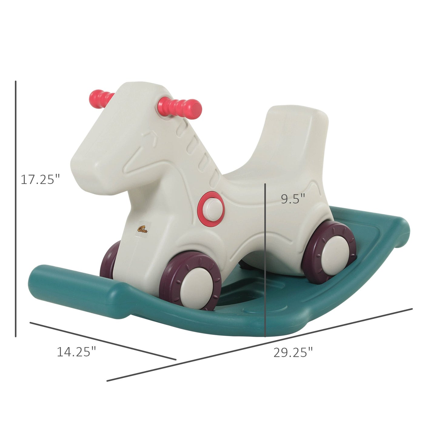 Kids 2 in 1 Rocking Horse & Sliding Car for Indoor & Outdoor Use w/ Detachable Base, Wheels, Smooth Materials, Grey and Green