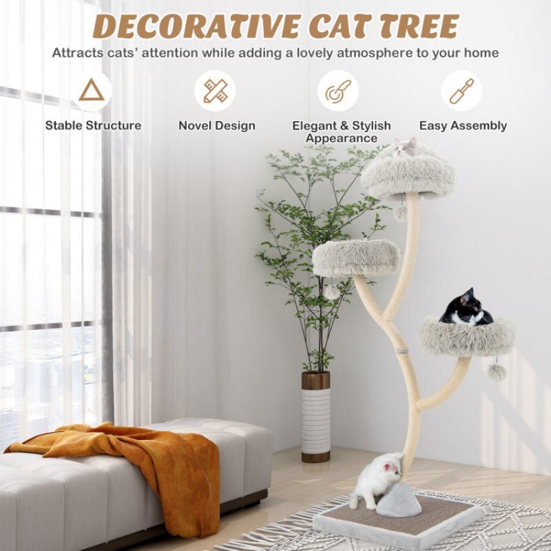 70 Inch Tall Cat Tree 4-Layer Cat Tower with 3 Perches and Dangling Balls