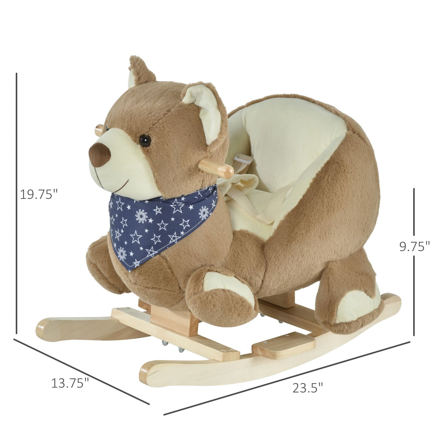 Qaba Baby Rocking Horse with Lullaby, Riding Horse, Bear Themed Plush Animal Rocker with Pedals for Ages 18-36 Months