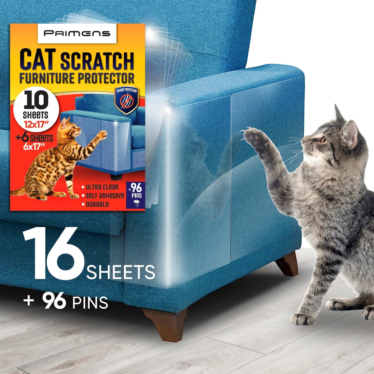 Heavy Duty Cat Scratch Deterrent Furniture Protectors for Sofa Doors Clear Couch Protectors from Cats 16 Sheets