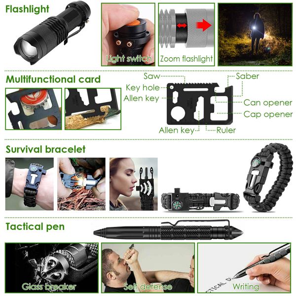 47 in 1 Survival Kits, Gifts for Men, Professional Survival Gear Equipment Tools First Aid Supplies for SOS Emergency Tactical Hiking Hunting Disaster Camping Adventures(No shipments on weekends)