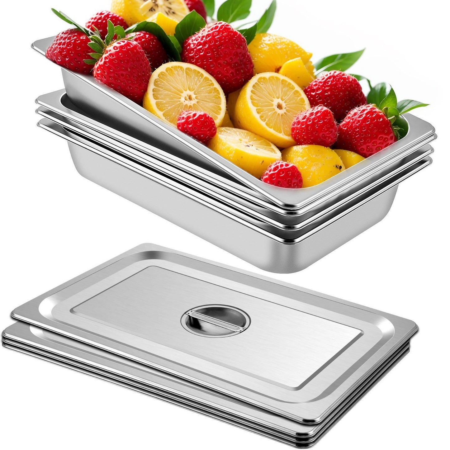 VEVOR 4 Pack Steam Table Pans 20.9 x 12.8 x 3.9 Inch Deep Steam Table Pan Full Size 13L Deep Food Container Stainless Steel Oven Tray Hotel Pans Anti-Jam Steam Table Food Pan