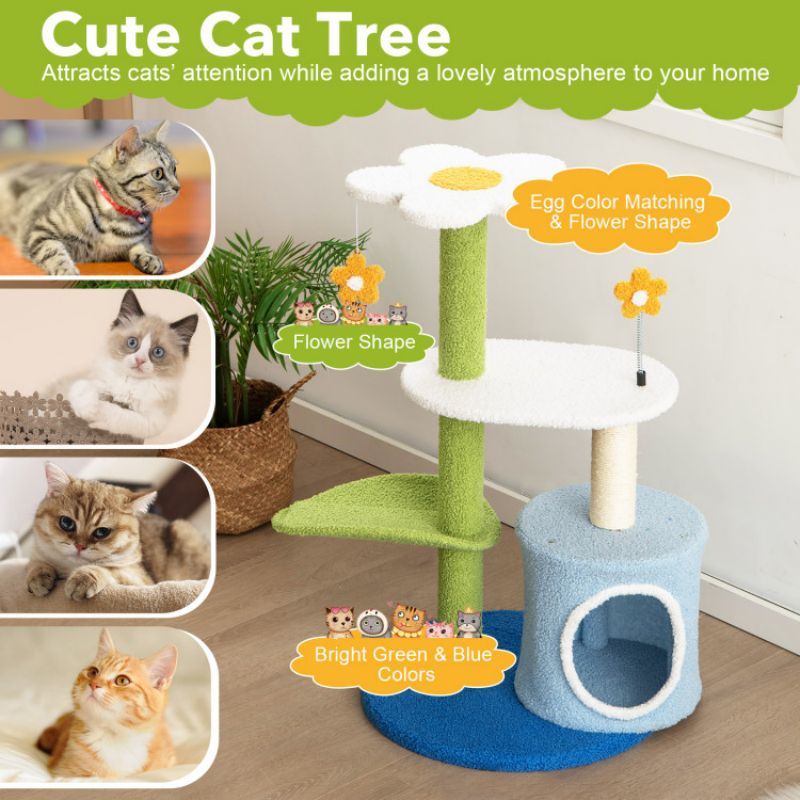 34.5 Inch 4-Tier Cute Cat Tree with Jingling Balls and Condo