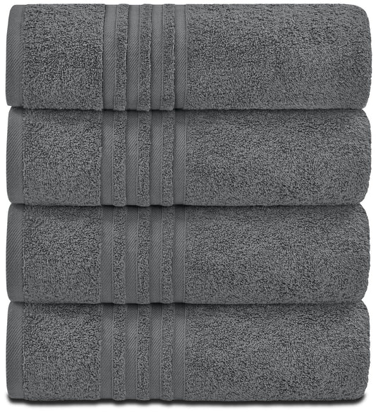 Grey Bath Towels Set of 4 Cotton Body Towel for Hotel Gym Spa Soft Extra Absorbent Quick Dry Towels for Bathroom 27x54 Inch