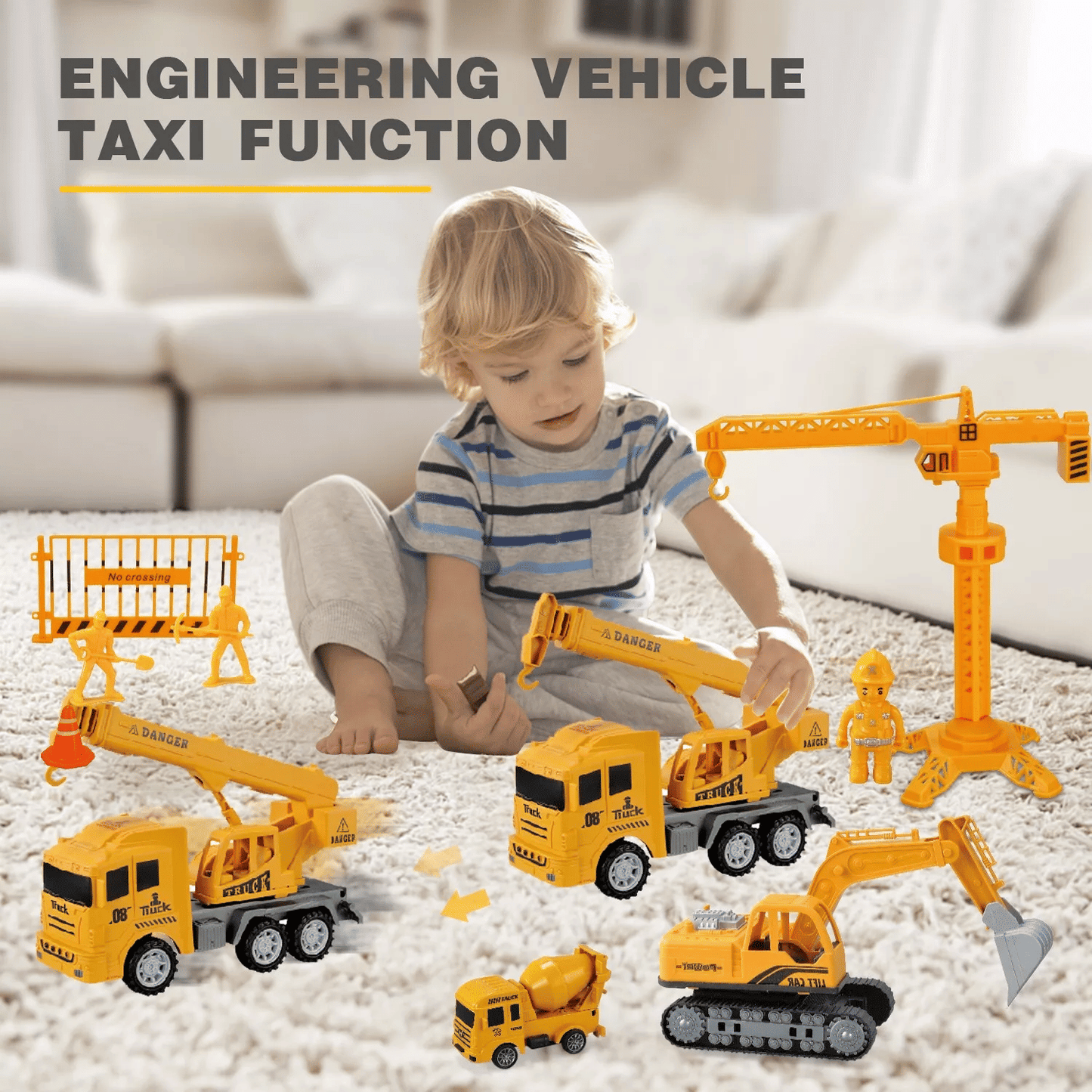 Jiakora Construction Vehicle Toy Truck w/Play Mat Road Signs, Dump Trucks, Excavator, Cement Mixer Trucks, Crane, Engineering Vehicles Toys Set for 3 4 5 6 Years Old Toddlers Kids Boys & Girls