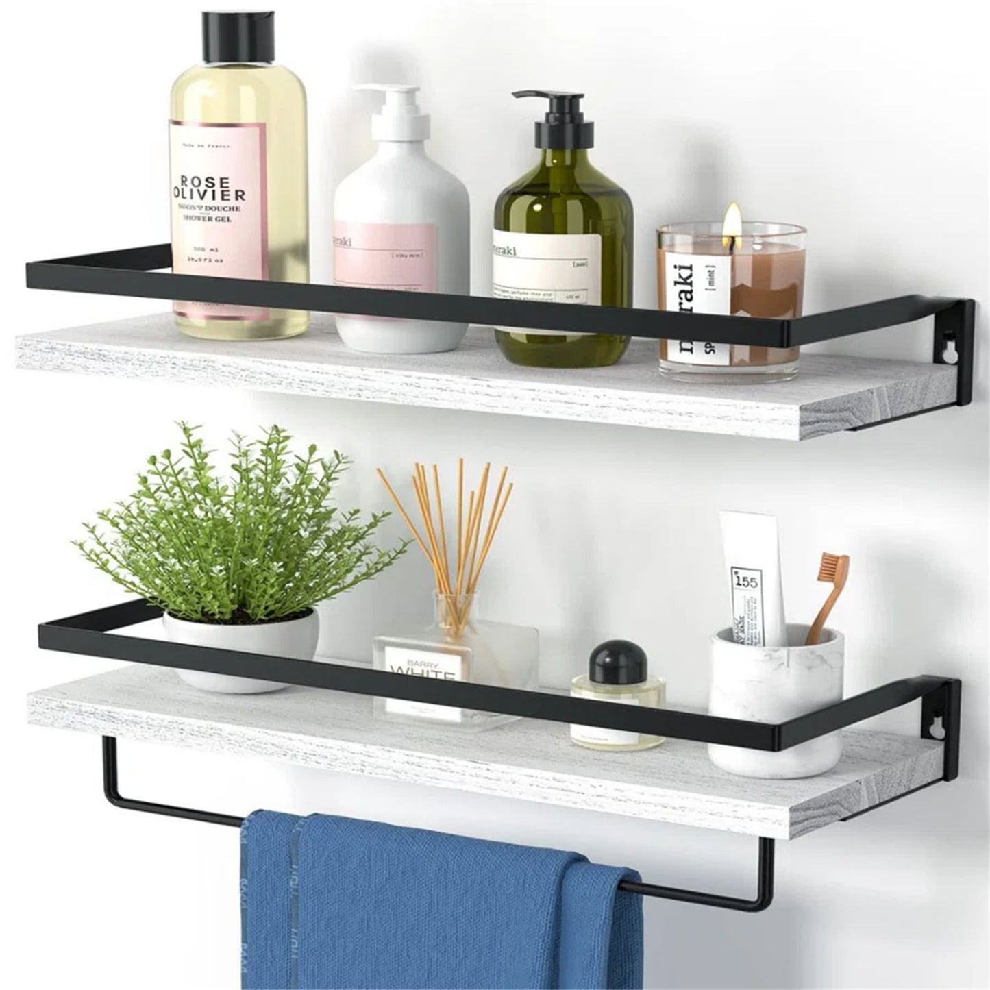 Bathroom Shelf with Towel Bar Set of 2