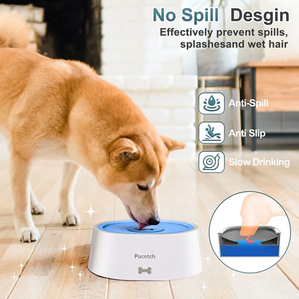 Dog Water Bowl No Spill 2L/70oz Spill Proof Dog Water Bowl Slow Water Feeder for Dogs No Splash Pet Water Bowl Dispenser for Messy Drinkers Vehicle Travel Dog Water Bowl,BPA Free