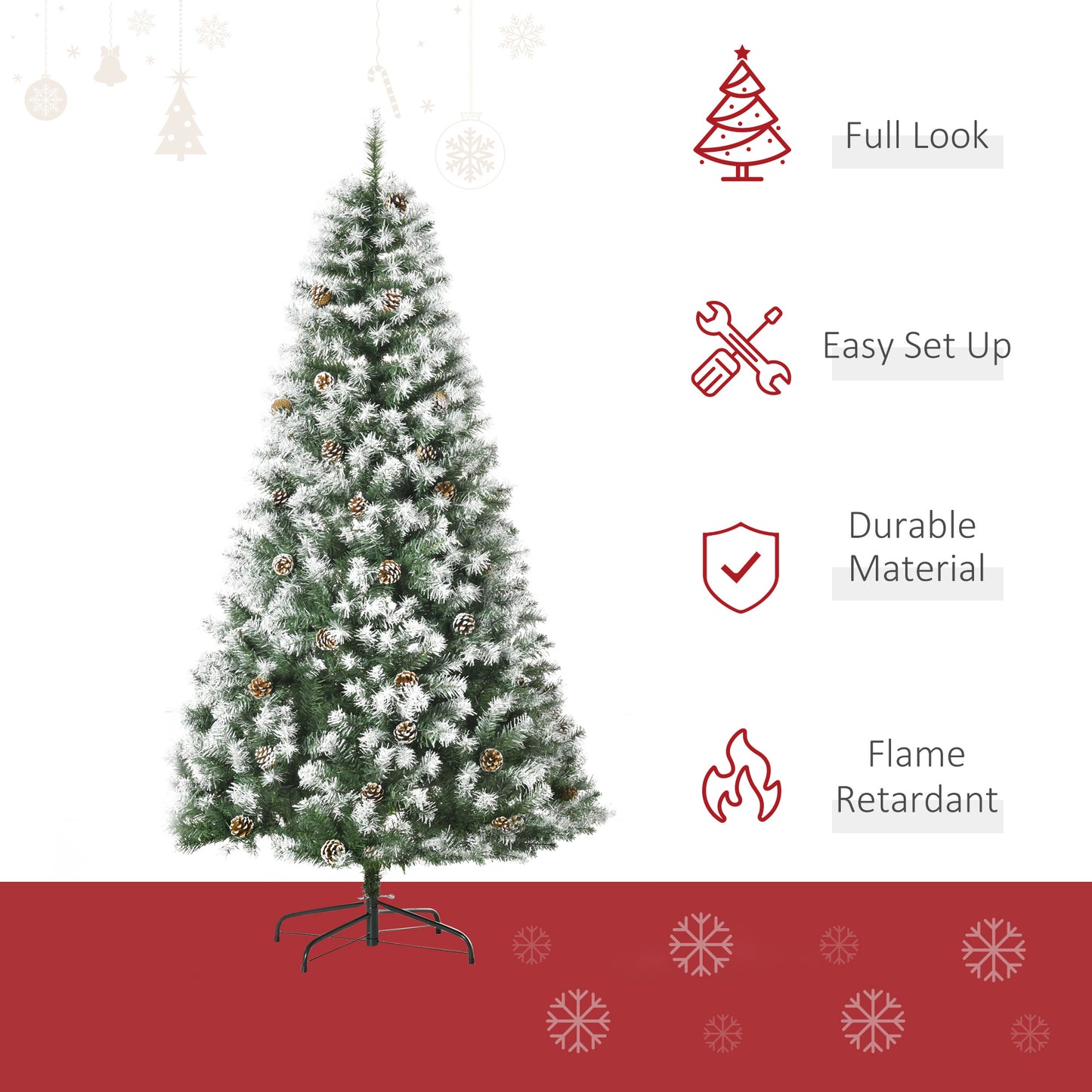 6ft Unlit Snow-Dusted Full Fir Artificial Christmas Tree with Realistic Branches, 61 Pine Cones and 800 Tips