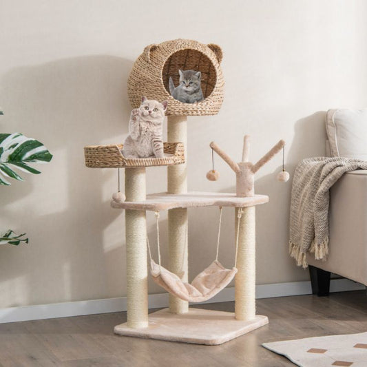 Multi-Level Cat Tree with Condo Hammock and Rotatable Hanging Balls