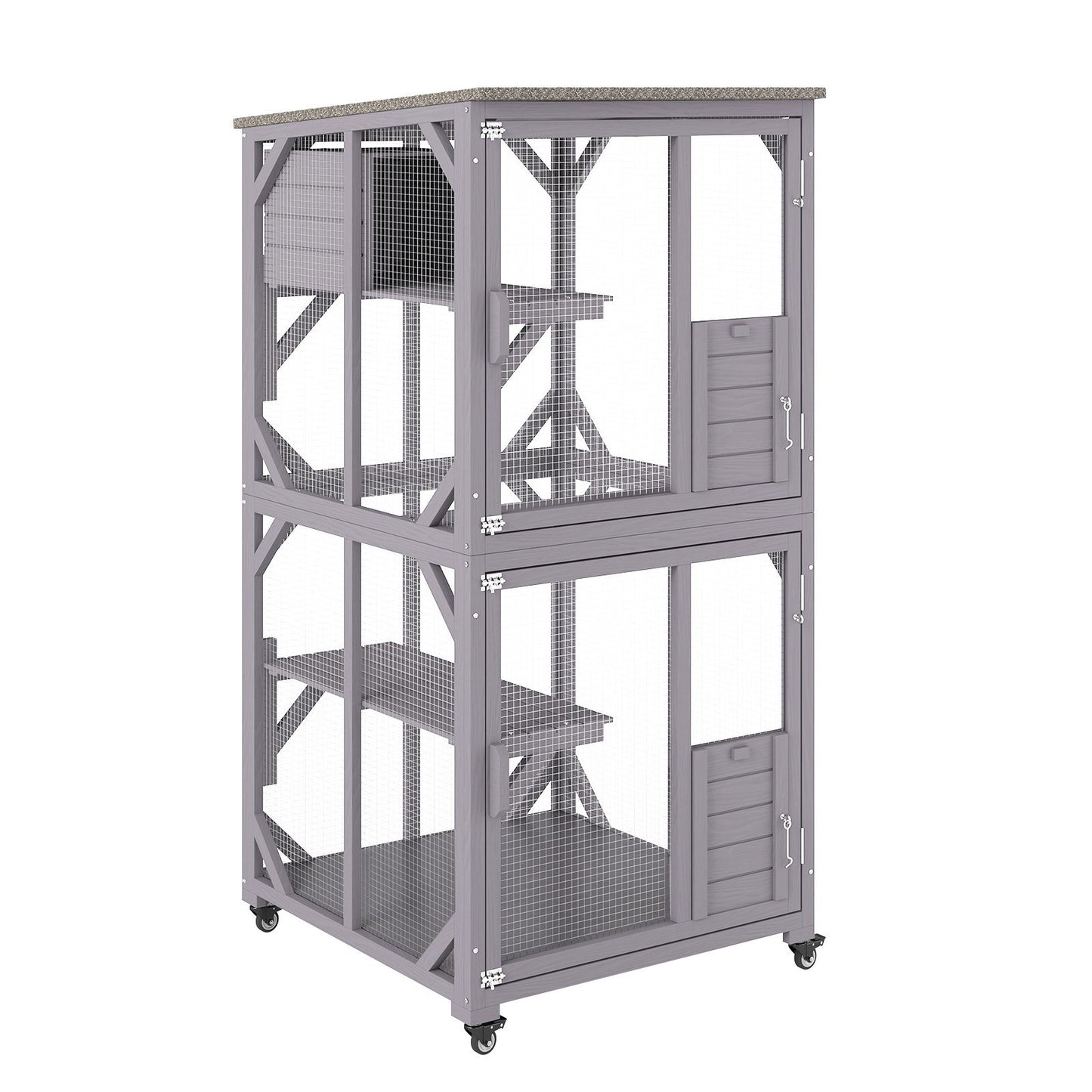 VEVOR Cat House Outdoor, 3-Tier Large Catio, Cat Enclosure with 360° Rotating Casters, 2 Platforms, A Resting Box and Large Front Door, 29.9 x 34 x 64.1 inch