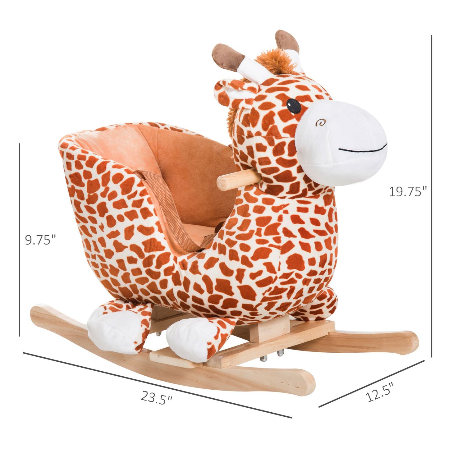 Qaba Kids Plush Rocking Horse Giraffe Style Themed Ride-On Chair Toy With Sound Brown