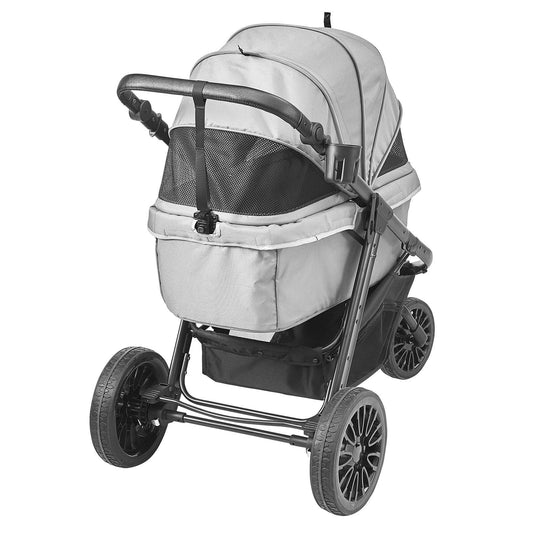 VEVOR Pet Stroller, 3 PU Wheels Dog Stroller Rotate with Brakes, 75 lbs Weight Capacity, Puppy Stroller with Pet Pad, Storage Basket and External Cup Holder, for Small to Medium Sized Dogs, Grey