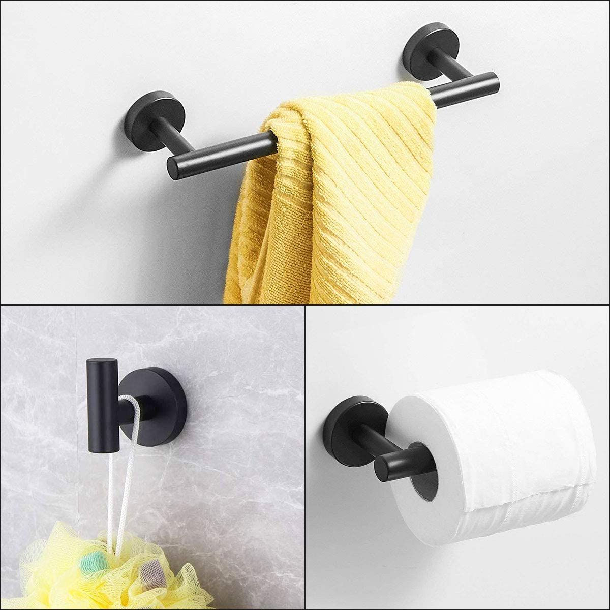 3-Piece Bathroom Hardware Set with Toilet Paper Holder, Towel Ring, Adjustable Towel Bar, Wall Mount Bath Accessory Set RT