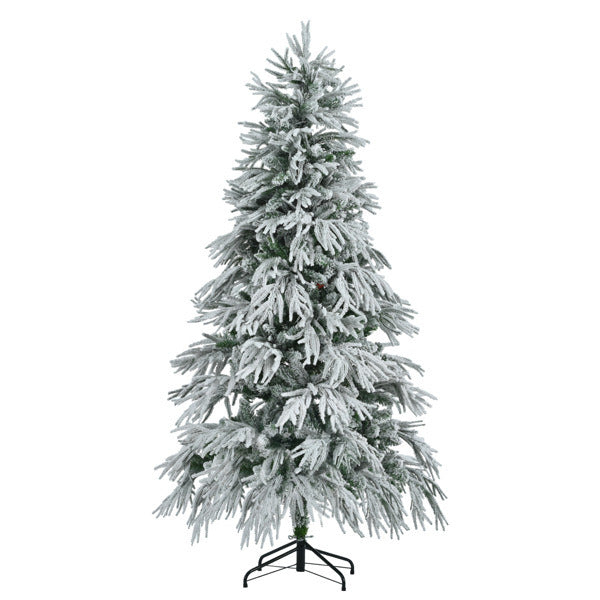 6FT Pre-Lit Spruce Snow Flocked Christmas Tree, Artificial Hinged Xmas Tree with 300 Multi-Color LED Lights, 8 Flashing Modes &790 Snow Branch Tips, Holiday Office Home Décor