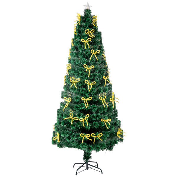 7.5ft Pre-Lit Fiber Optical Christmas Tree with Bow Shape Color Changing Led Lights&300 Branch Tips