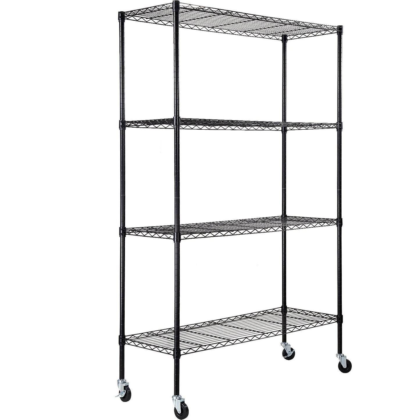 VEVOR Storage Shelving Unit with Wheels, 4-Tier Adjustable, 700 lbs Capacity, Heavy Duty Garage Shelves Metal Organizer Wire Rack, Black, 47.2" L x 17.7" W x 74" H for Kitchen Pantry Basement Bathroom