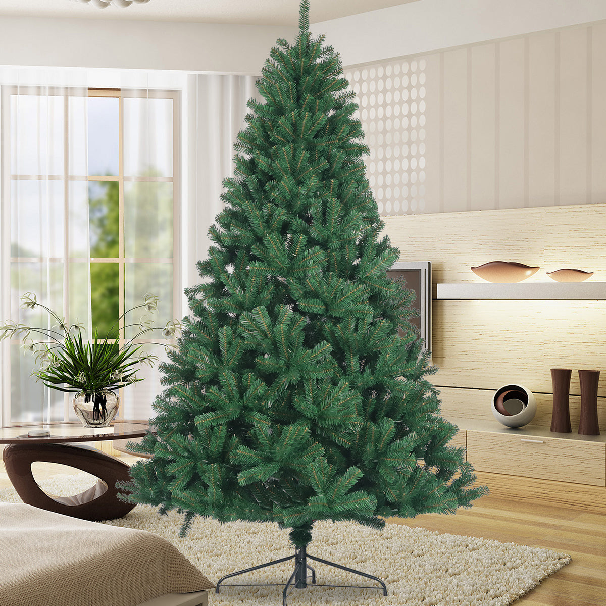 6ft Artificial Christmas Tree Full Natural Spruce PVC Fir Tree Foldable Metal Stand Unlit Green