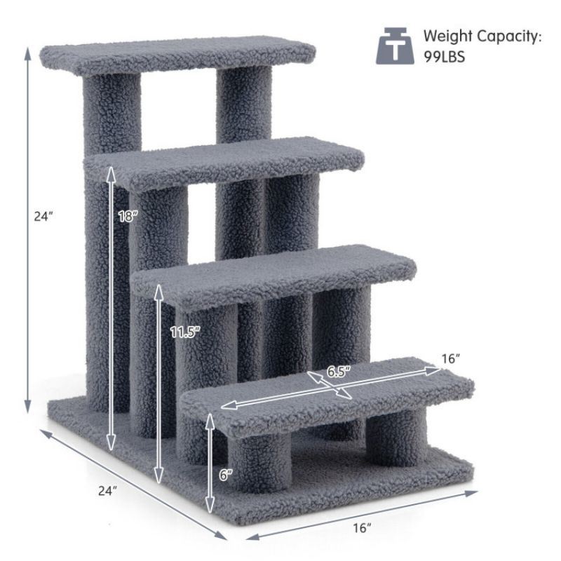 24 Inch 4-Step Pet Stairs Carpeted Ladder Ramp Scratching Post Cat Tree Climber