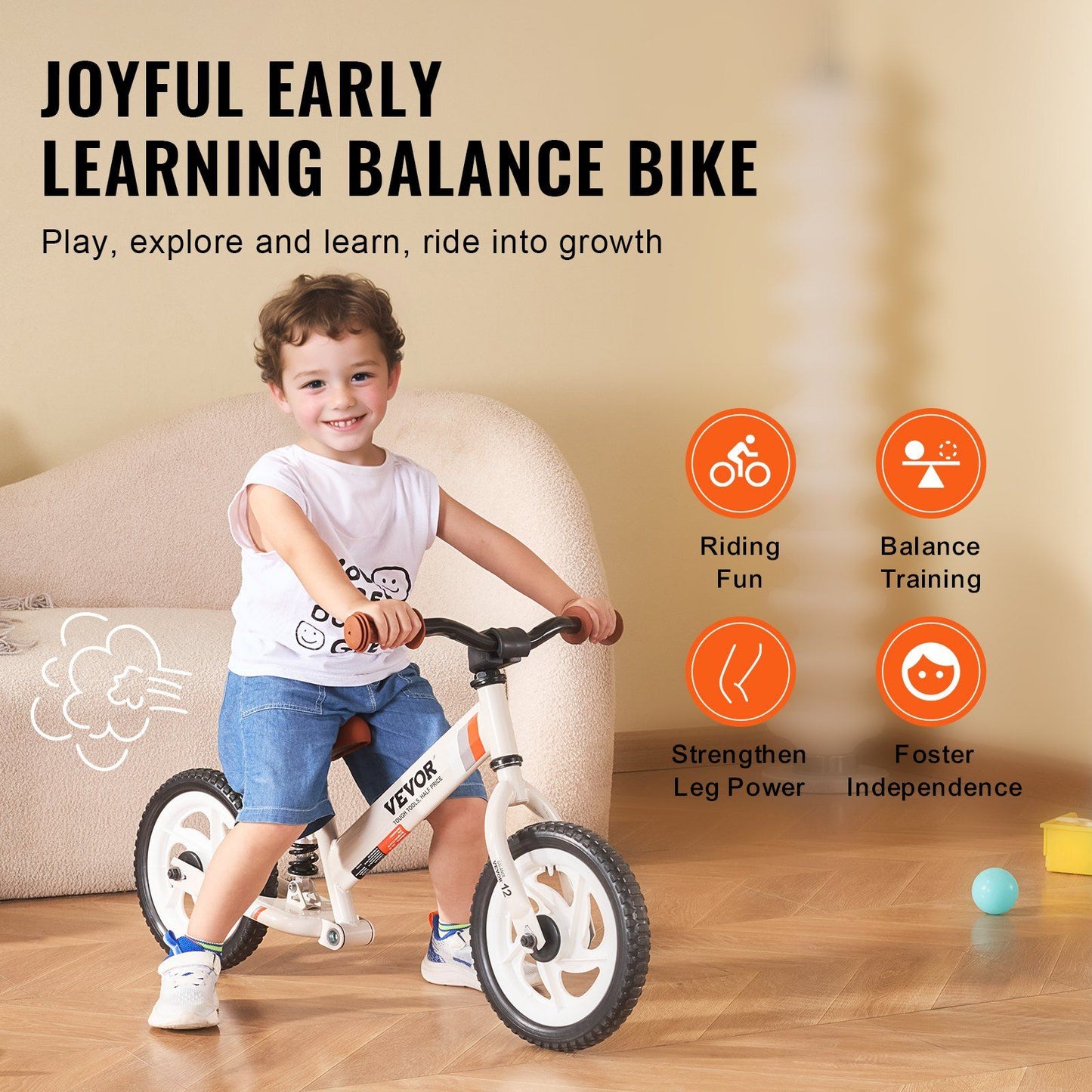 Toddler Balance Bike, 12" Carbon Steel Kids Bike with Adjustable Seat & Handlebar, EVA Foam Tires, No Pedal Kids Balance Bicycle Gift for 1-5 Years Boys Girls, 55LBS Support