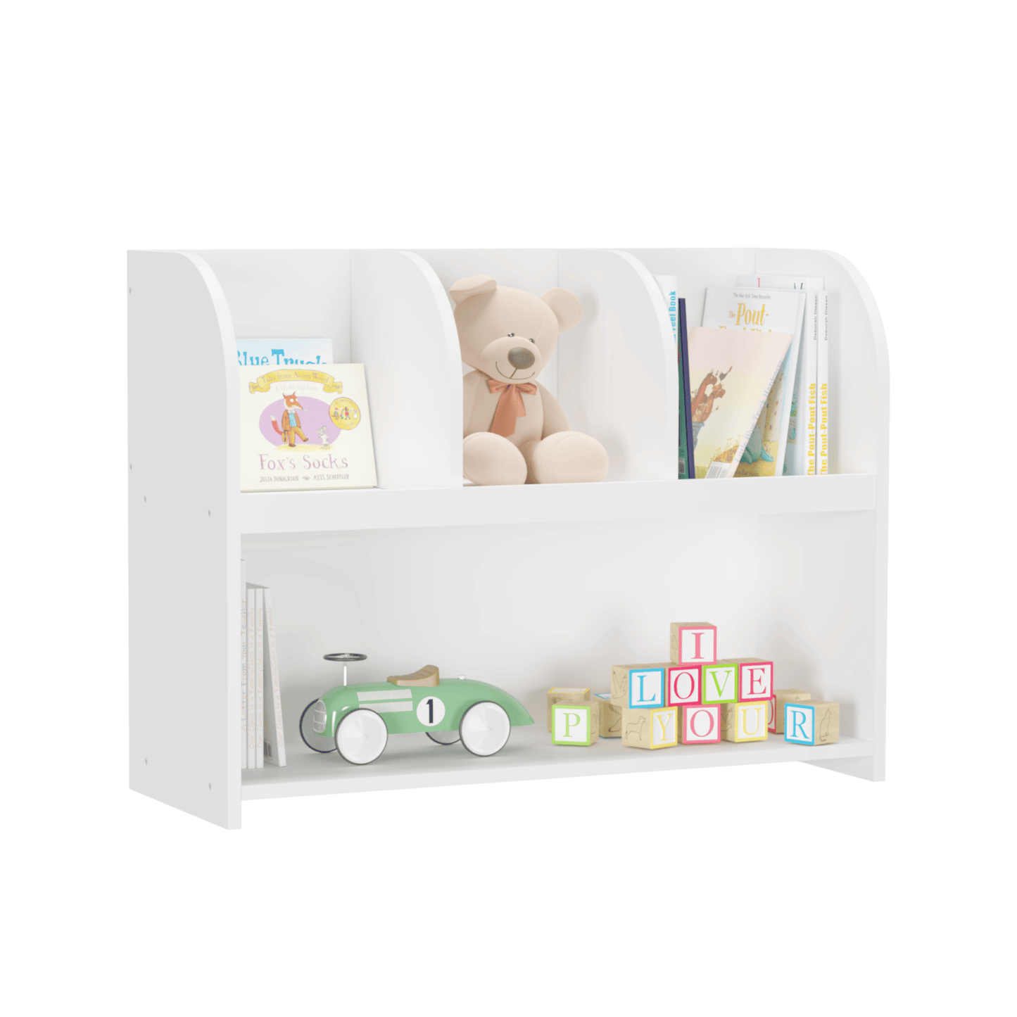 Kids Bookcase with 4 Compartments, Storage Book Shelf, Storage Display, Rack,Toy Organizer for Children's Room, Playroom, Nursery