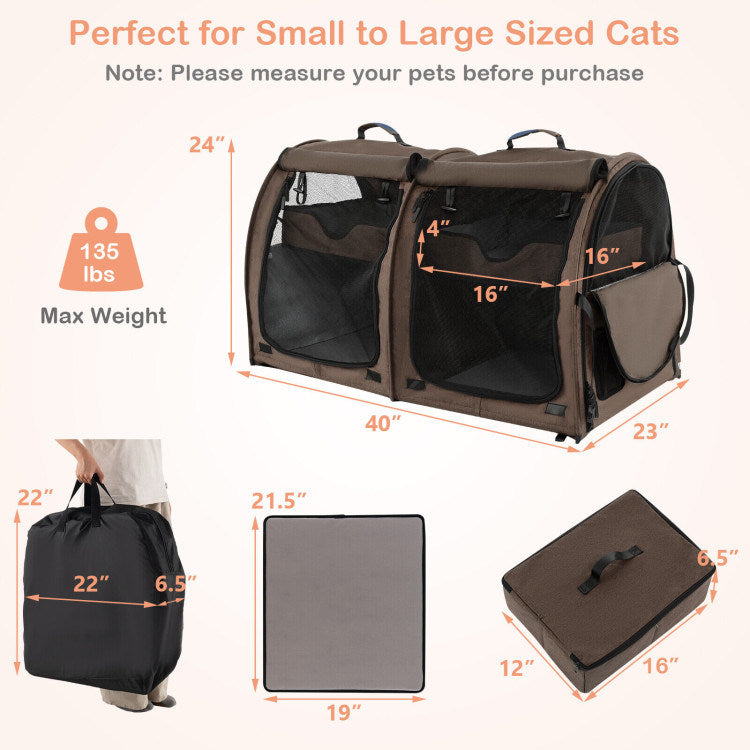 Double Compartment Pet Carrier with 2 Removable Hammocks