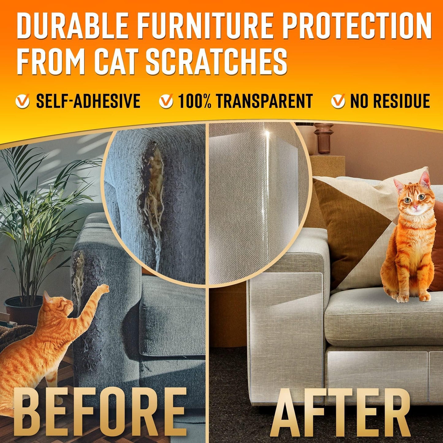 Heavy Duty Cat Scratch Deterrent Furniture Protectors for Sofa Doors 10 Pack Clear 17x12x0.25 inch Couch Protectors from Cats