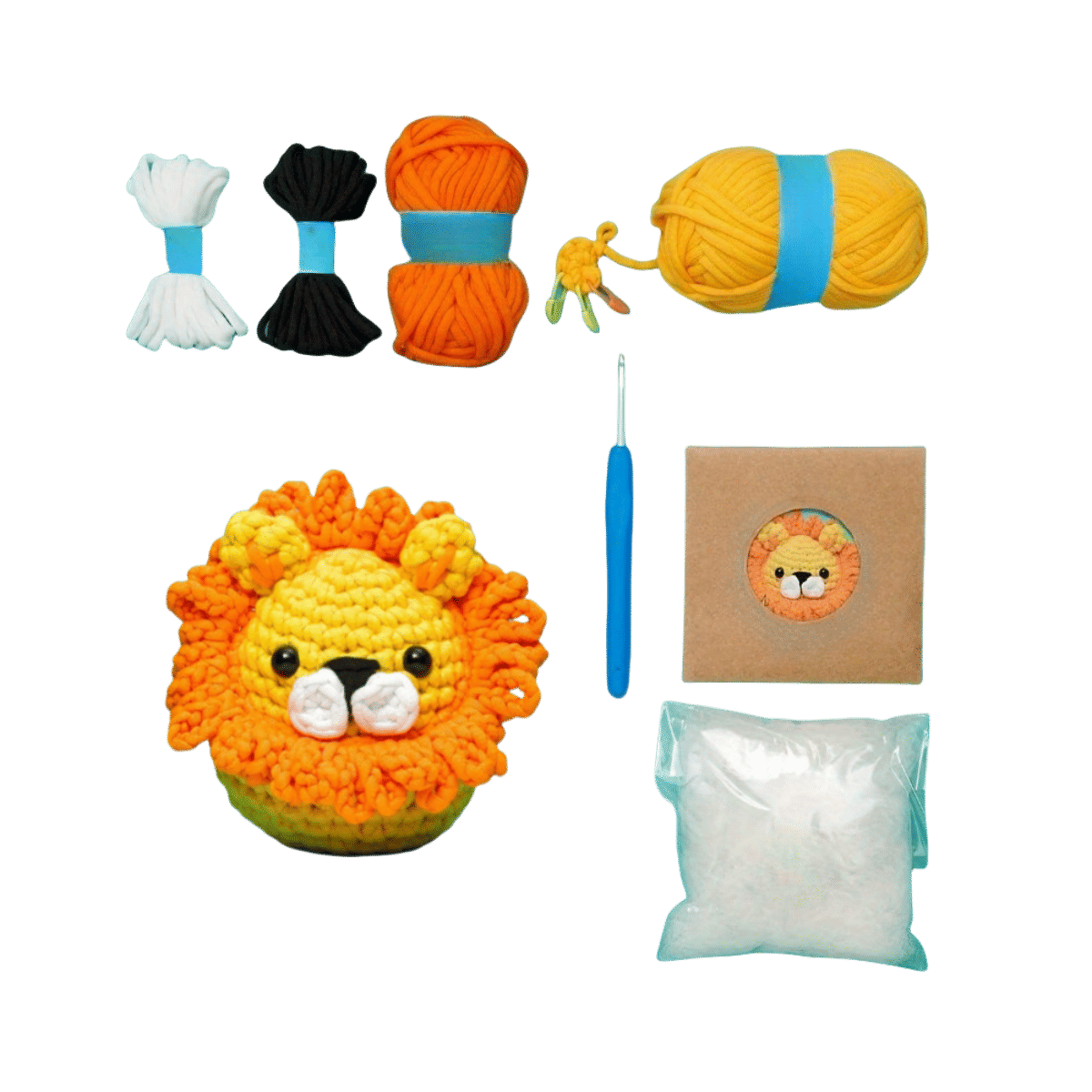 Crochet Yarn Kit for Adults, DIY Cartoon Doll Set with English Manual - Knitting Handmade Set for Beginners, 1Set New Crochet Material Package, Learn to Crochet Lion Kit.