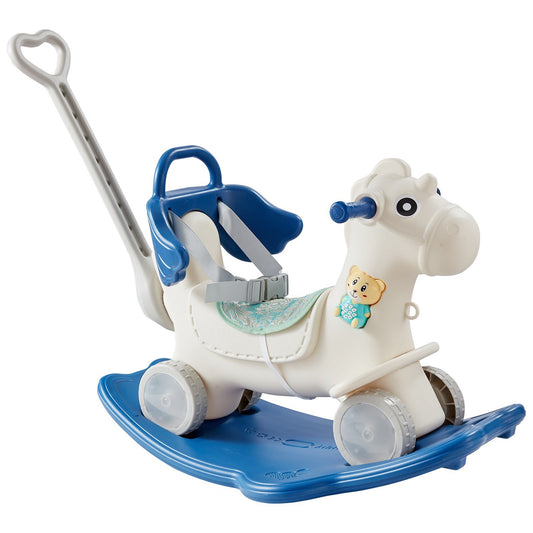 VEVOR 4 in 1 Rocking Horse for Toddlers 1-3 Years, Baby Rocking Horse with Detachable Balance Board, Push Handle and 4 Smooth Wheels, Support up to HDPE 80 lbs Kids Ride on Toy with Sound, Blue