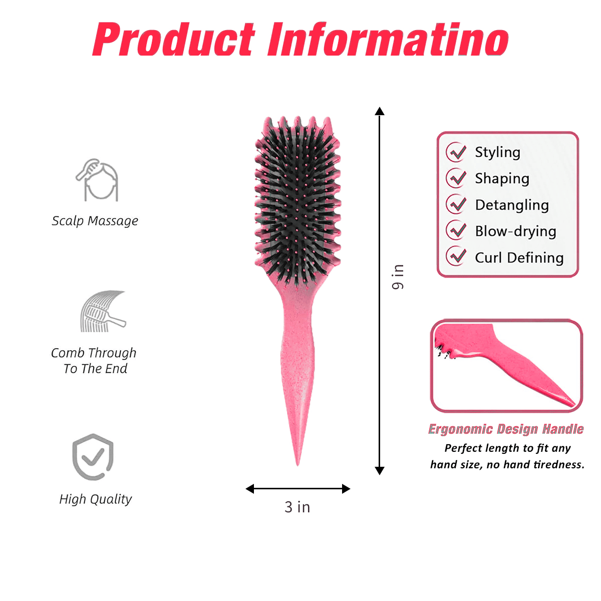 Curl Defining Brush,Boar Bristle Hair Brush Styling Brush for detangling,combing and shaping men and women,curls to reduce pulling and curl separation