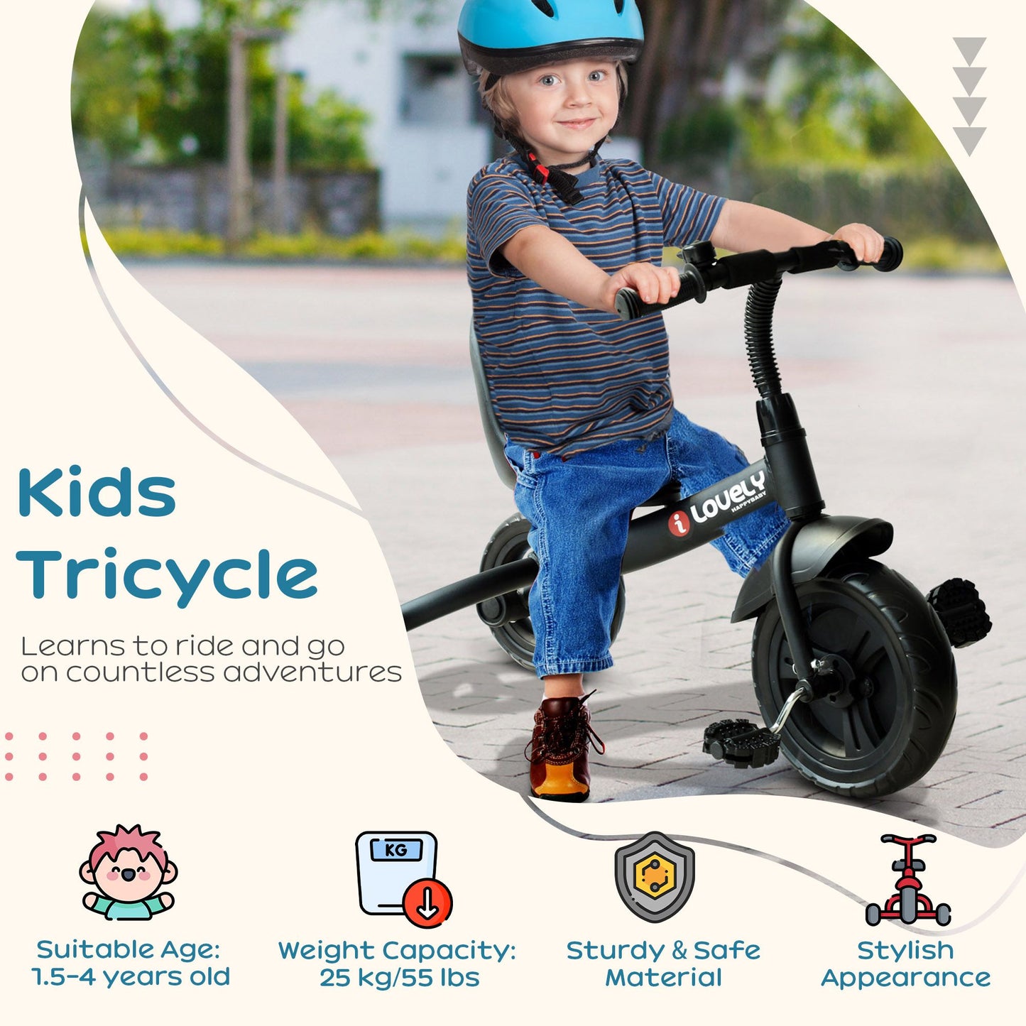 Qaba 3-Wheel Recreation Ride-On Toddler Tricycle With Bell Indoor / Outdoor - Black