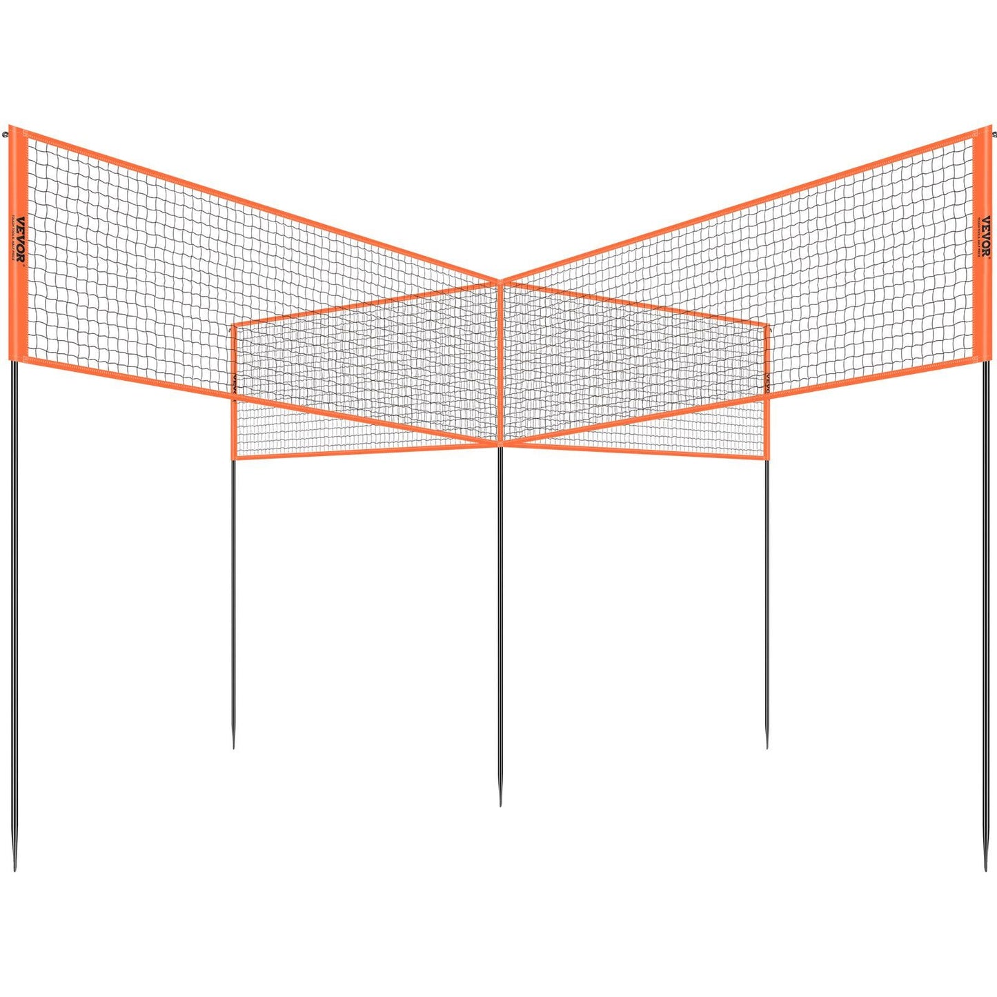 VEVOR 4-Way Volleyball Net, Adjustable Height Badminton Net Set for Backyard Beach Lawn, Outdoor Portable Volleyball Net with Carrying Bag, 4 Square Quick Assemble Game Set For Kids And Adults