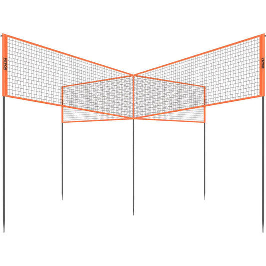 VEVOR 4-Way Volleyball Net, Adjustable Height Badminton Net Set for Backyard Beach Lawn, Outdoor Portable Volleyball Net with Carrying Bag, 4 Square Quick Assemble Game Set For Kids And Adults