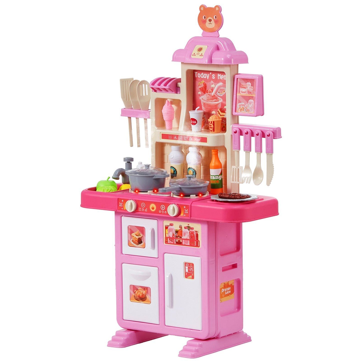 VEVOR Kitchen Playset Kids Pretend Cooking Play Toy 48 Piece Accessories Pink