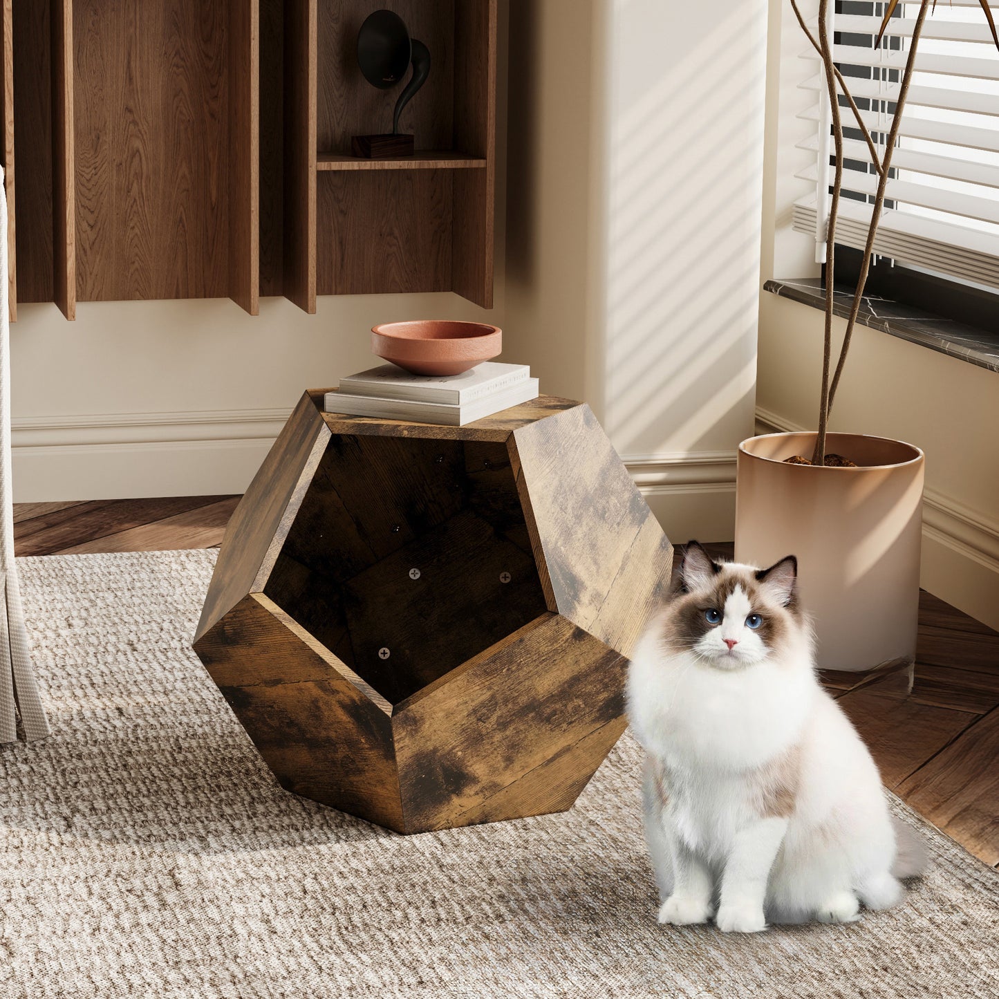 25.98'' Shaped Modern Pet Furniture Cat Kennel Side Table MDF Multi-Purpose Furniture