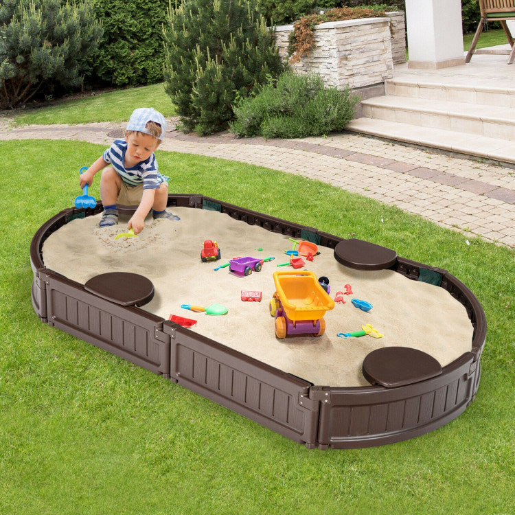 6 Feet Kids Oval Sandbox with Built-in Corner Seat and Bottom Liner