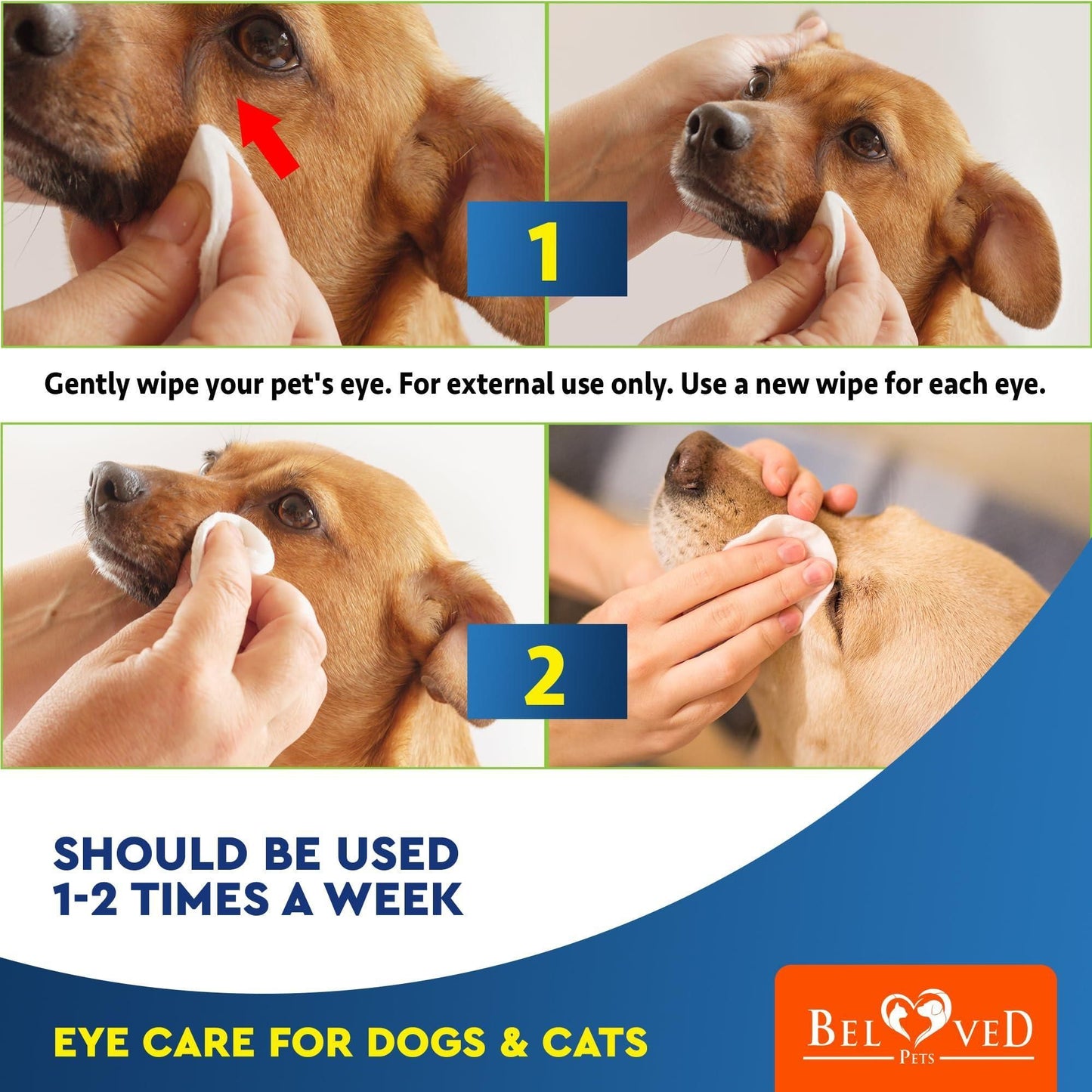 Cat Dog Eye Wash Wipes Tear Stain Remover Cleaner Eye Infection Treatment Helps Prevent Pink Eye Relief Allergies Symptoms Runny Dry Eyes Safe for Small Animals