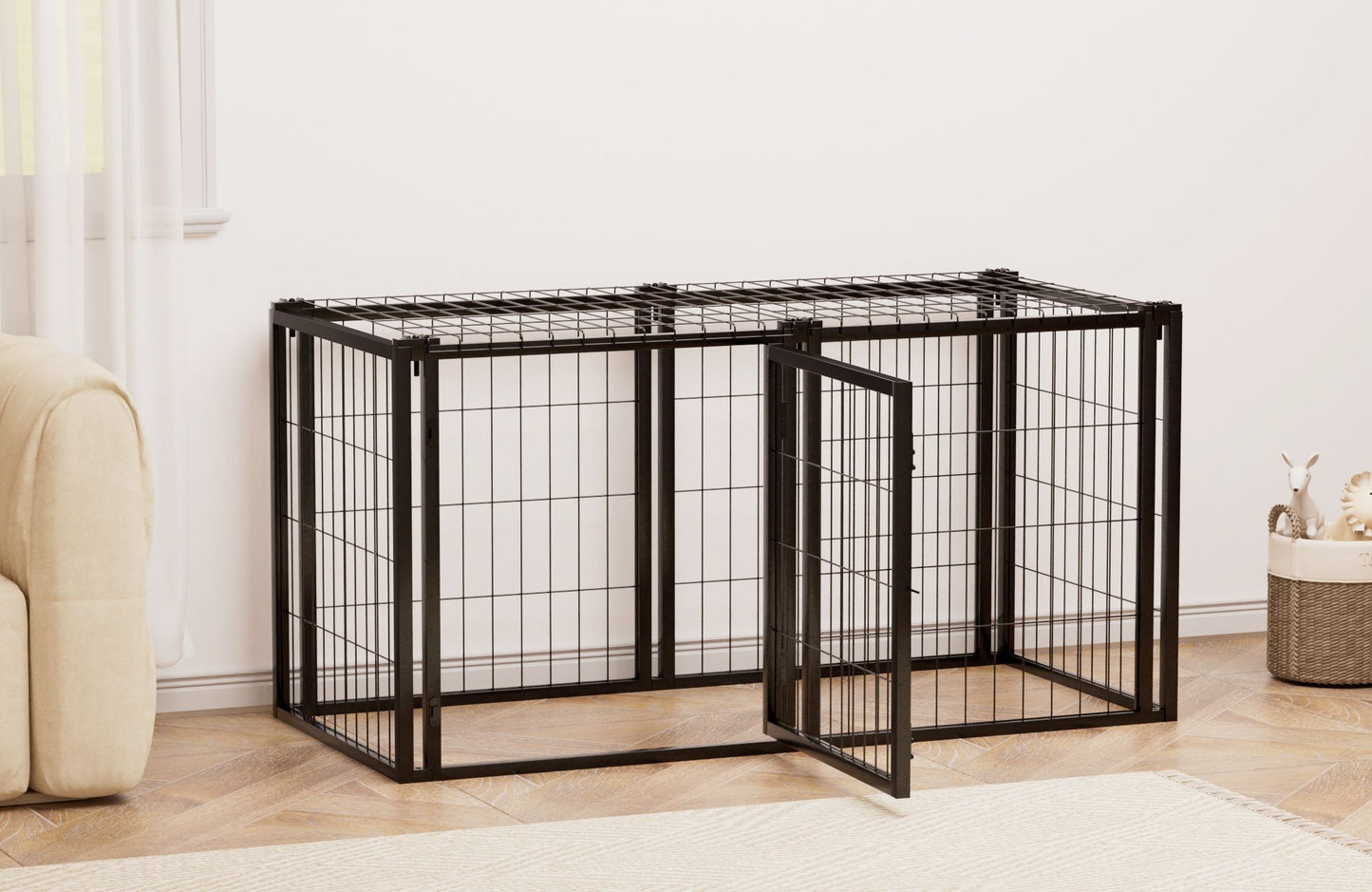 Dog Crate 47.2" Dog Kennel for Small Medium Dogs, Puppy Dog Playpen with Top, Pet Cage, Indoor, Black.47.2"L x 22"W x 24"H.